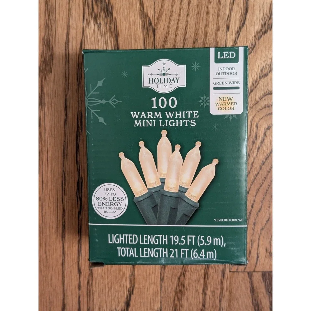 100 Warm White Mini LED Christmas Lights with Green Wire Indoor/Outdoor Lot of 4